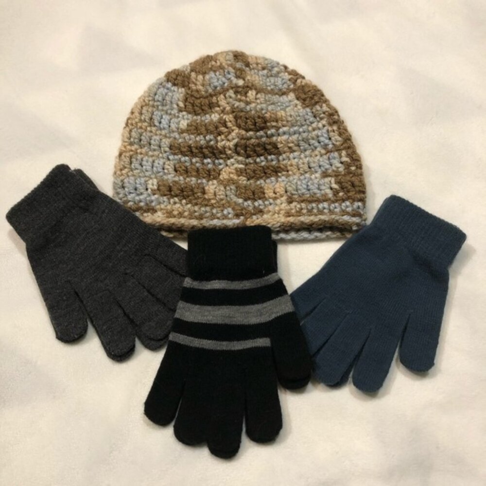 Knit Hat and 3 Cotton Gloves